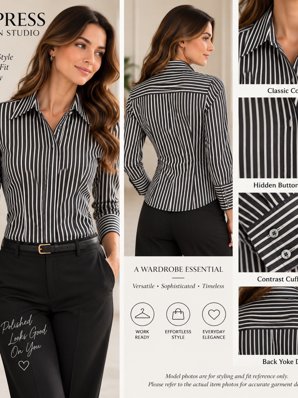 Express Design Studio XS Black White Striped Fitted Shirt